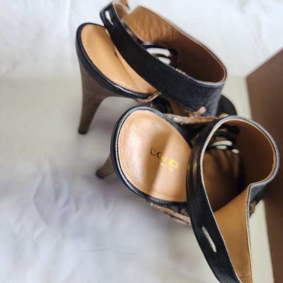 Coach Jody Python Black/Sand Leather Heels 4 1/2 Inch Q4073 Size 10 Box Included - Picture 6 of 7